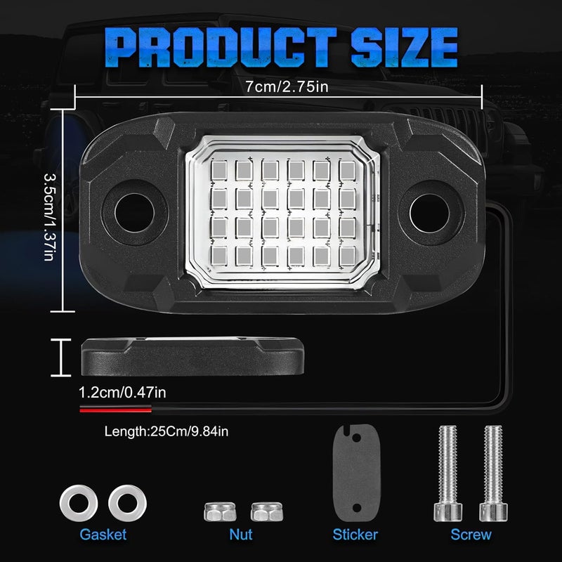 LY8 4 Pods Blue Rock Light LED Waterproof Neon Trail Rig Lamp Underglow Lights for Car Truck Motorcycle Boat SUV ATV UTV (Blue) - Image 2